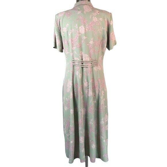 Leslie Fay Career Midi Shift Dress Faux Pearl Button Front Short Sleeves Sz 14P - Picture 2 of 8